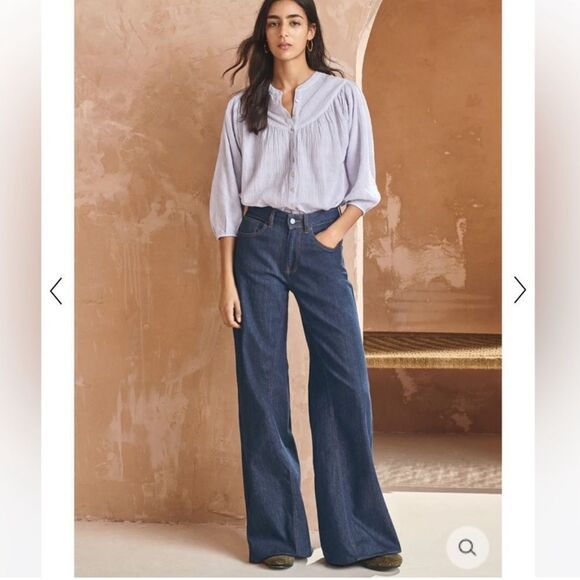 Wrap London Wide Leg Cotton Jeans Blue Denim U.S. Size 4 - Picture 3 of 15